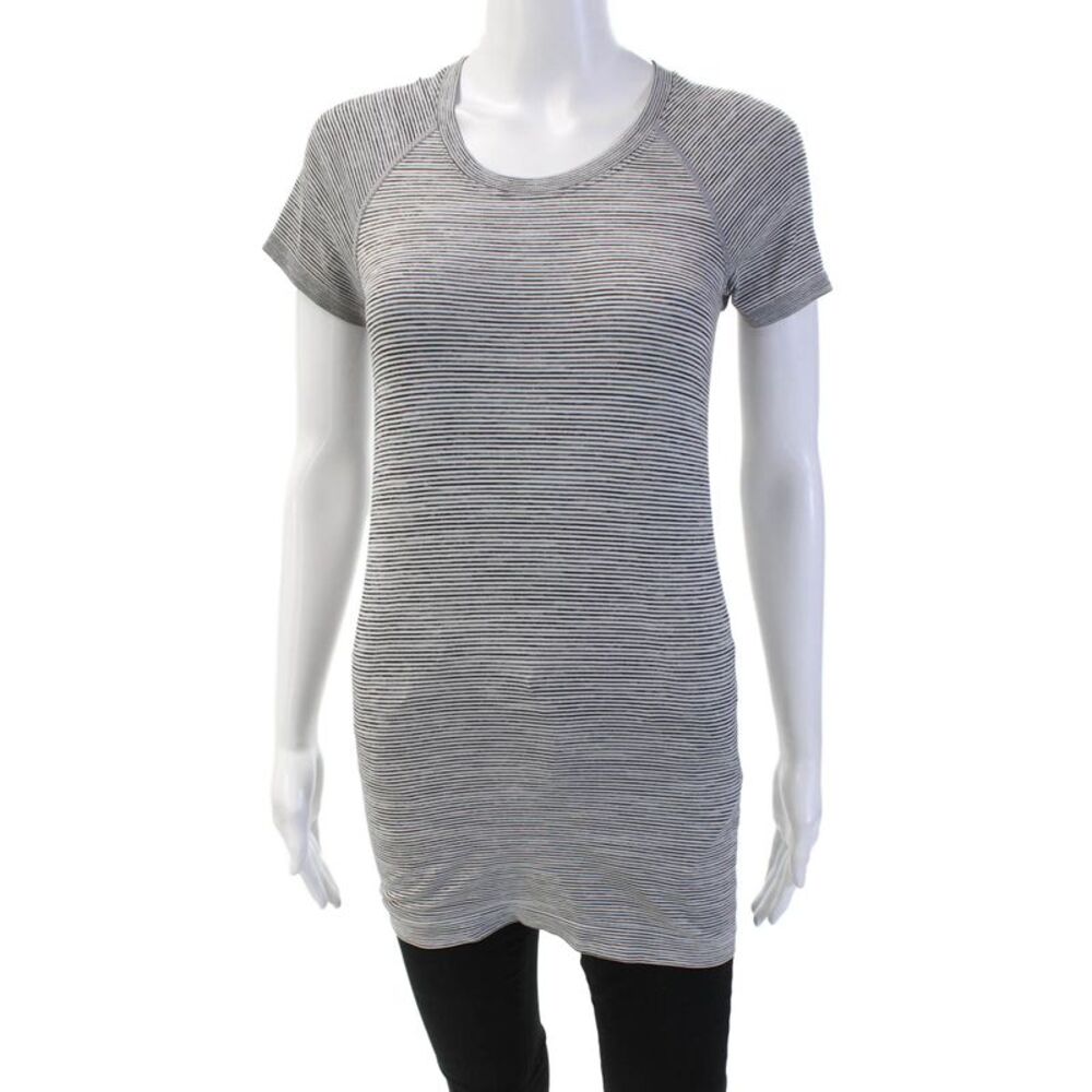 Lululemon Womens Striped Print Stretch Short Sleeve T-Shirt Black Size 4
